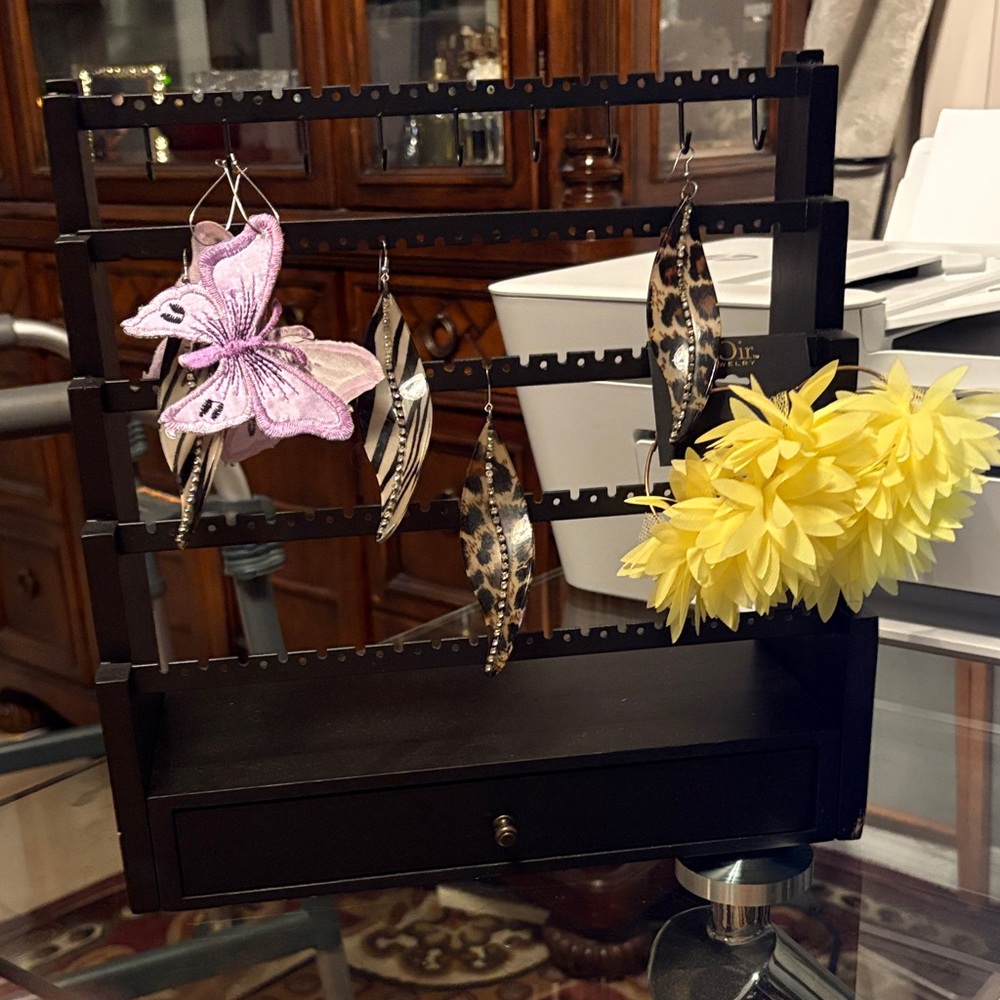 Black Jewelry Organizer with Drawer, Jewelry is not included. Demo only